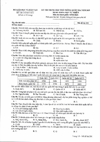 24 Đề thi THPT quốc gia năm 2019 môn Sinh học (Kèm đáp án)