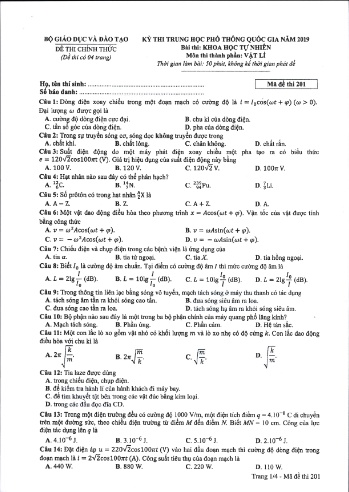 24 Đề thi THPT quốc gia năm 2019 môn Vật lí (Kèm đáp án)