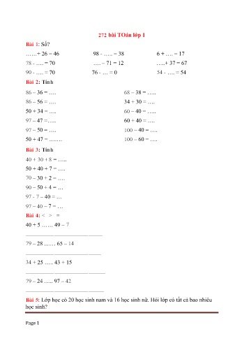 272 Bài toán Lớp 1