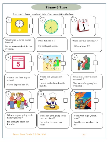 Bài tập bổ trợ Tiếng Anh Lớp 5 Smart Start - Theme 6: Time