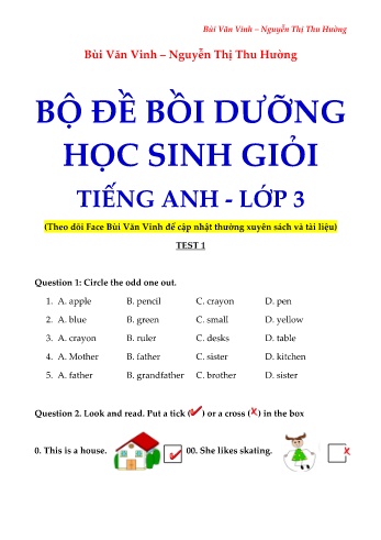 Bộ đề bồi dưỡng học sinh giỏi môn Tiếng Anh Lớp 3 - Bùi Văn Vinh + Nguyễn Thị Thu Hường (Có đáp án)