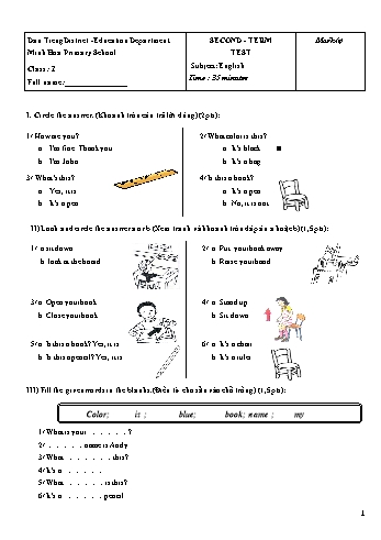 Đề kiểm tra học kì 2 môn Tiếng Anh Lớp 1 - Trường tiểu học Minh Hoa (Có đáp án)