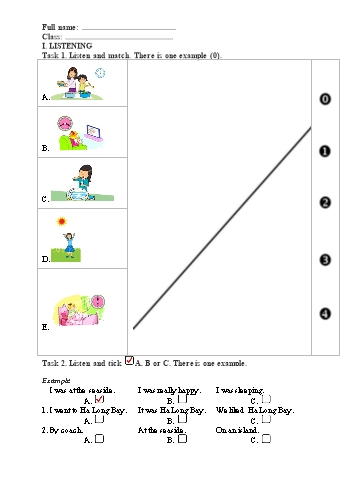 Đề kiểm tra học kì I môn Tiếng Anh Lớp 5 - Đề 2 (Kèm file nghe)
