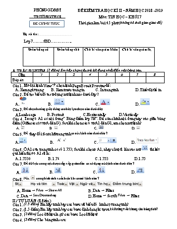 Đề kiểm tra học kì II môn Tin học Khối 7 - Năm học 2018-2019 (Có đáp án)