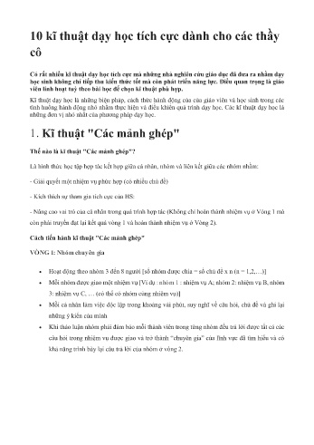 Đề tài 10 Kĩ thuật dạy học tích cực dành cho các thầy cô