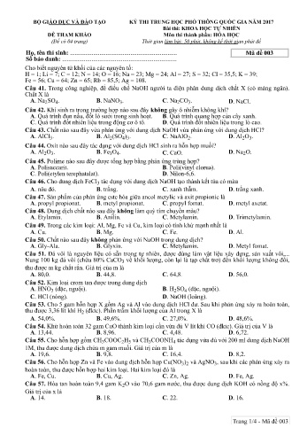 Đề tham khảo môn Hóa học - Kỳ thi THPT quốc gia năm 2017 (Mã đề 003)