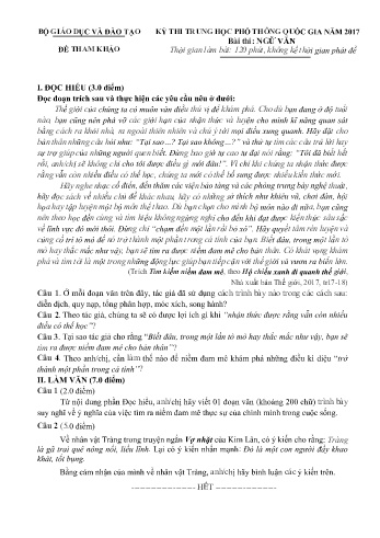 Đề tham khảo môn Ngữ văn - Kỳ thi THPT quốc gia năm 2017 (Mã đề 003)