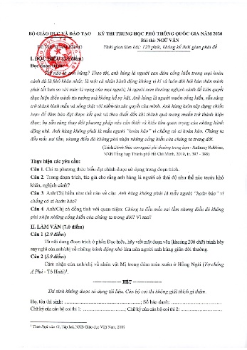 Đề tham khảo môn Ngữ văn - Kỳ thi THPT quốc gia năm 2020