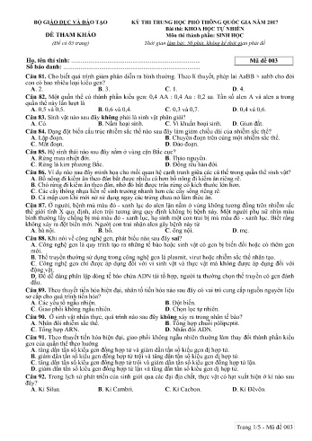 Đề tham khảo môn Sinh học - Kỳ thi THPT quốc gia năm 2017 (Mã đề 003)
