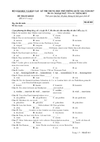 Đề tham khảo môn Tiếng Đức - Kỳ thi THPT quốc gia năm 2017 (Mã đề 003)
