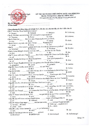 Đề tham khảo môn Tiếng Đức - Kỳ thi THPT quốc gia năm 2020