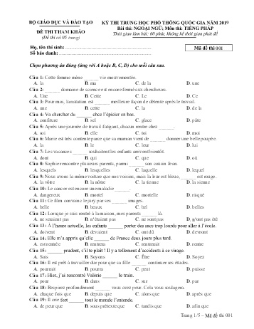 Đề tham khảo môn Tiếng Pháp - Kỳ thi THPT quốc gia năm 2019 (Mã đề 001)