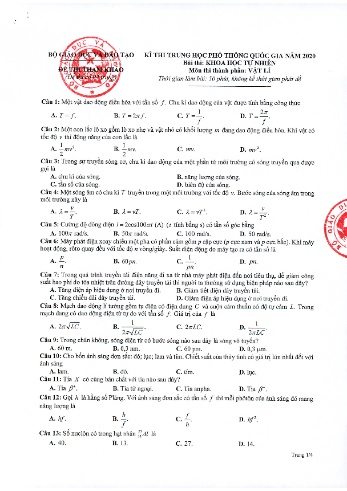 Đề tham khảo môn Vật lí - Kỳ thi THPT quốc gia năm 2020