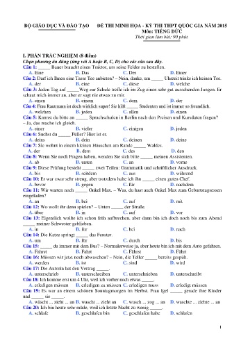 Đề thi minh họa THPT quốc gia năm 2015 môn Tiếng Đức (Có đáp án)