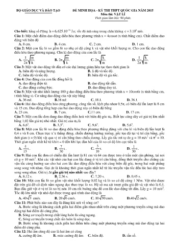 Đề thi minh họa THPT quốc gia năm 2015 môn Vật lí (Có đáp án)