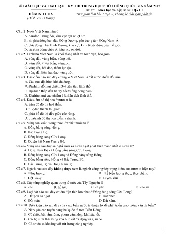 Đề thi minh họa THPT quốc gia năm 2017 môn Địa lí
