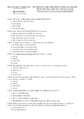 Đề thi minh họa THPT quốc gia năm 2017 môn Giáo dục công dân