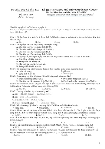 Đề thi minh họa THPT quốc gia năm 2017 môn Hóa học