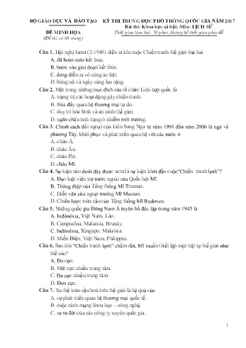 Đề thi minh họa THPT quốc gia năm 2017 môn Lịch sử