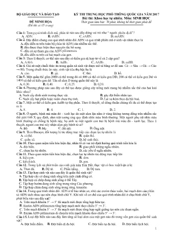 Đề thi minh họa THPT quốc gia năm 2017 môn Sinh học