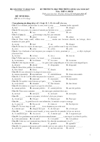 Đề thi minh họa THPT quốc gia năm 2017 môn Tiếng Pháp