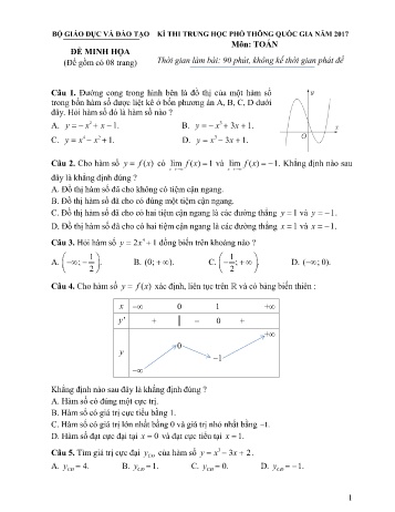 Đề thi minh họa THPT quốc gia năm 2017 môn Toán