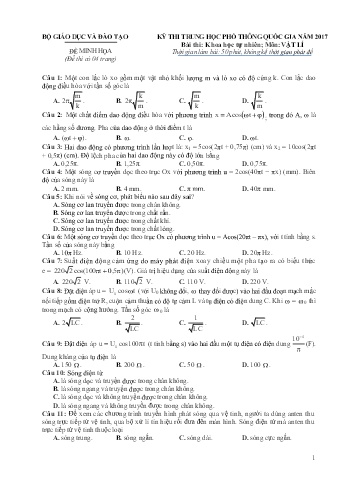 Đề thi minh họa THPT quốc gia năm 2017 môn Vật lí