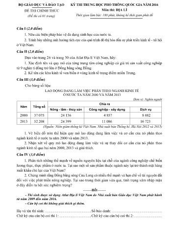 Đề thi THPT quốc gia năm 2016 môn Địa lí (Kèm đáp án)