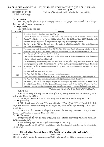 Đề thi THPT quốc gia năm 2016 môn Lịch sử (Kèm đáp án)
