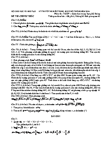 Đề thi THPT quốc gia năm 2016 môn Toán (Kèm đáp án)