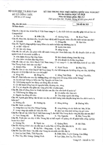 Đề thi THPT quốc gia năm 2017 môn Địa lí - Mã đề 303 (Kèm đáp án)