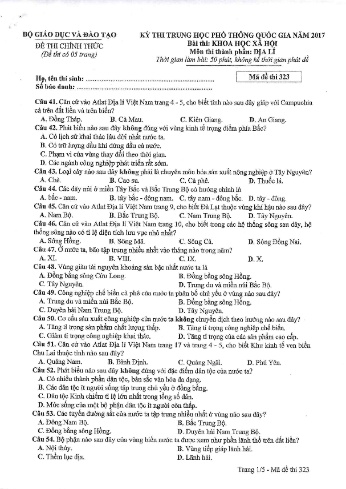 Đề thi THPT quốc gia năm 2017 môn Địa lí - Mã đề 323 (Kèm đáp án)