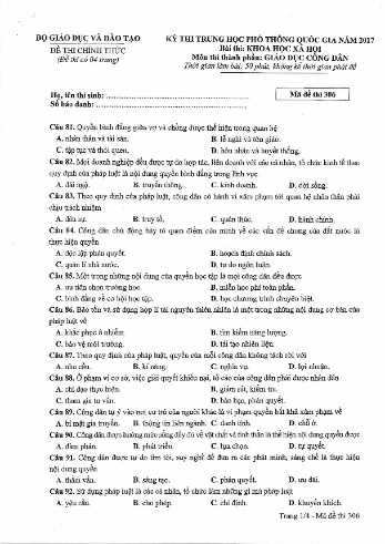 Đề thi THPT quốc gia năm 2017 môn Giáo dục công dân - Mã đề 306 (Kèm đáp án)