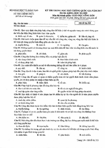 Đề thi THPT quốc gia năm 2017 môn Giáo dục công dân - Mã đề 303 (Kèm đáp án)