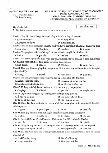 Đề thi THPT quốc gia năm 2017 môn Giáo dục công dân - Mã đề 312 (Kèm đáp án)