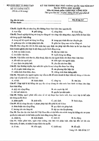 Đề thi THPT quốc gia năm 2017 môn Giáo dục công dân - Mã đề 317 (Kèm đáp án)