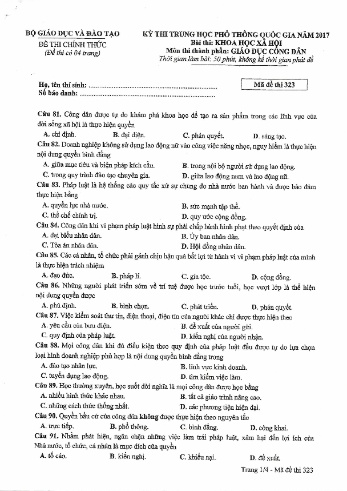 Đề thi THPT quốc gia năm 2017 môn Giáo dục công dân - Mã đề 323 (Kèm đáp án)