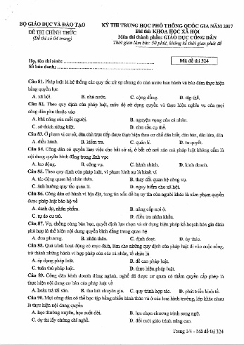 Đề thi THPT quốc gia năm 2017 môn Giáo dục công dân - Mã đề 324 (Kèm đáp án)