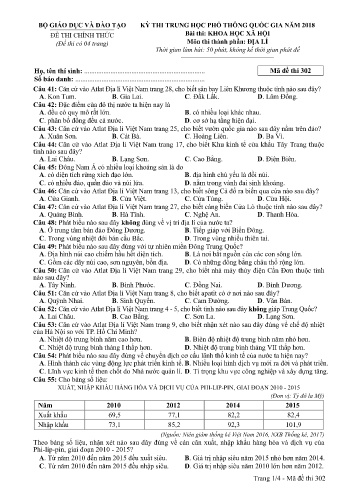 Đề thi THPT quốc gia năm 2018 môn Địa lí - Mã đề 302 (Kèm đáp án)