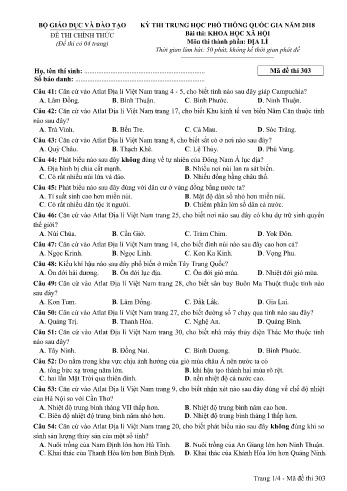Đề thi THPT quốc gia năm 2018 môn Địa lí - Mã đề 303 (Kèm đáp án)