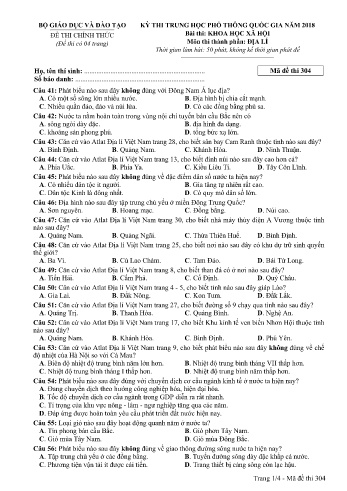 Đề thi THPT quốc gia năm 2018 môn Địa lí - Mã đề 304 (Kèm đáp án)