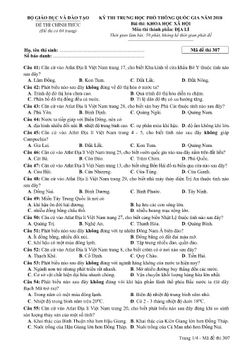 Đề thi THPT quốc gia năm 2018 môn Địa lí - Mã đề 307 (Kèm đáp án)