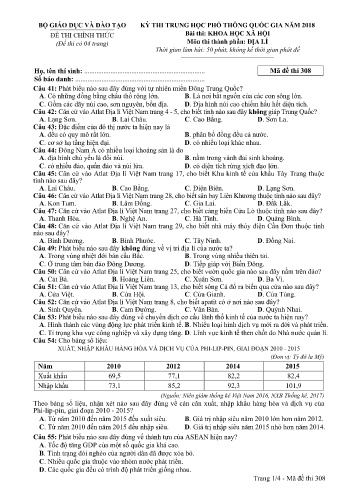 Đề thi THPT quốc gia năm 2018 môn Địa lí - Mã đề 308 (Kèm đáp án)