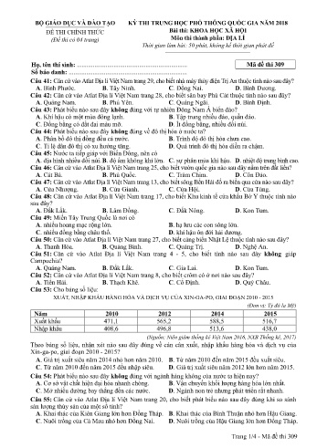 Đề thi THPT quốc gia năm 2018 môn Địa lí - Mã đề 309 (Kèm đáp án)
