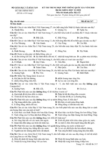 Đề thi THPT quốc gia năm 2018 môn Địa lí - Mã đề 317 (Kèm đáp án)