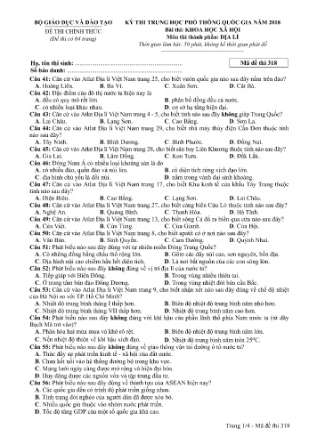 Đề thi THPT quốc gia năm 2018 môn Địa lí - Mã đề 318 (Kèm đáp án)