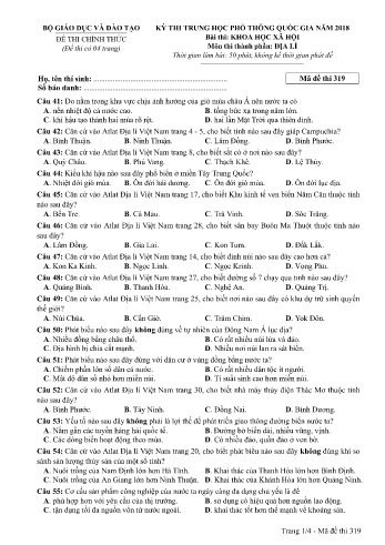 Đề thi THPT quốc gia năm 2018 môn Địa lí - Mã đề 319 (Kèm đáp án)