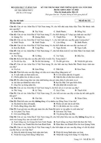 Đề thi THPT quốc gia năm 2018 môn Địa lí - Mã đề 321 (Kèm đáp án)