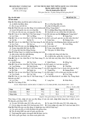 Đề thi THPT quốc gia năm 2018 môn Địa lí - Mã đề 324 (Kèm đáp án)