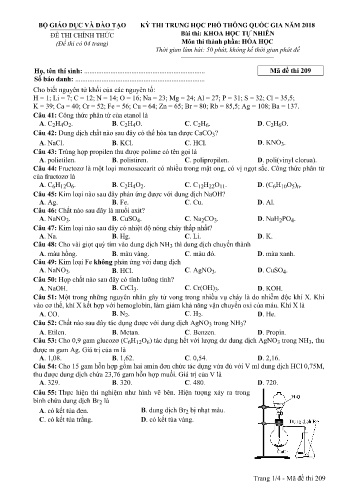 Đề thi THPT quốc gia năm 2018 môn Hóa học - Mã đề 209 (Kèm đáp án)